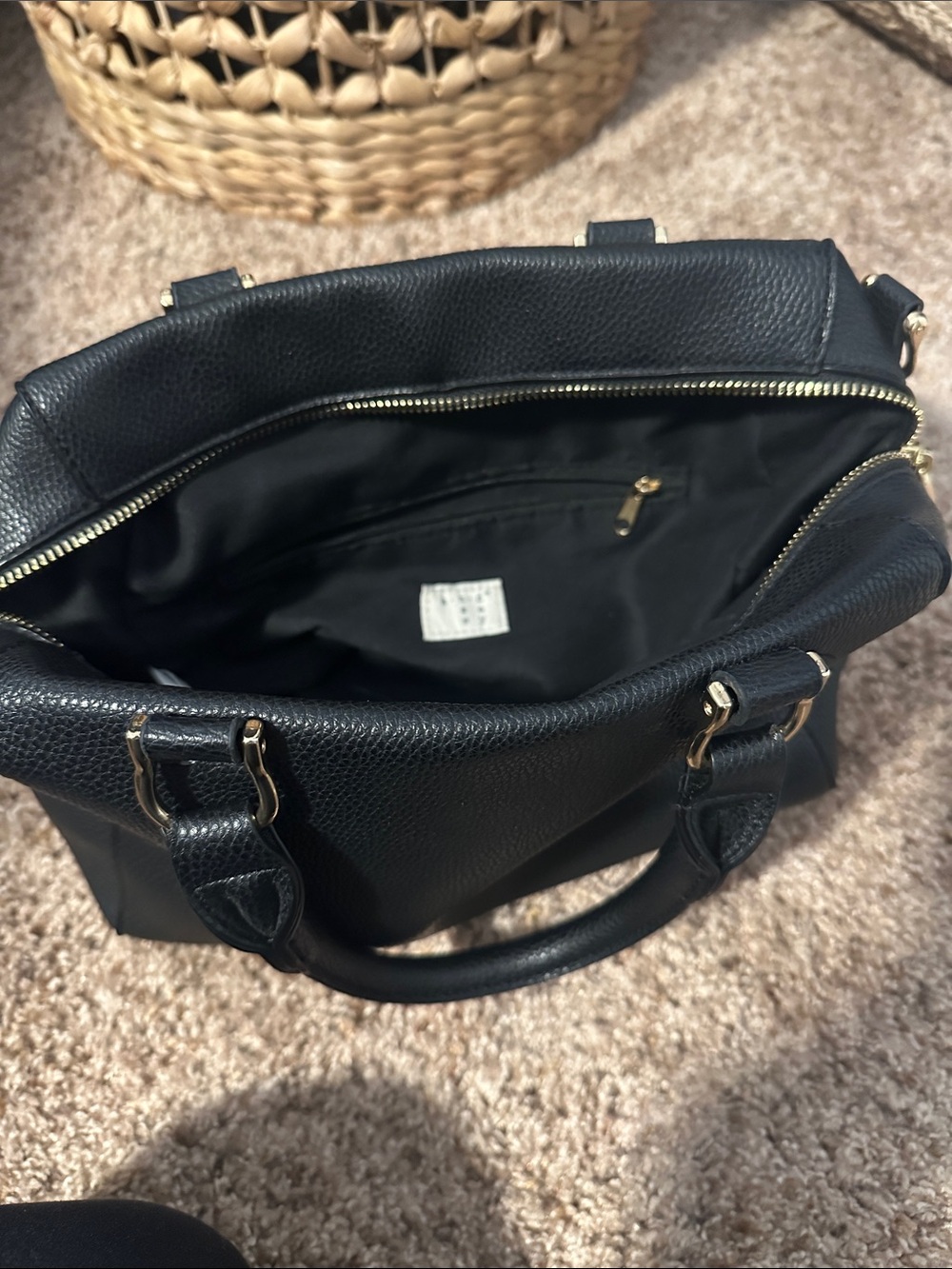 Black Structured Tote Bag with Gold Hardware